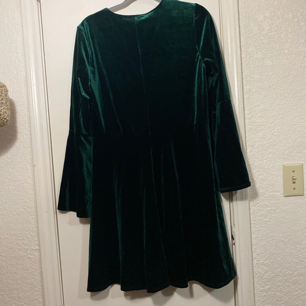 Club L London Green Velvet Wrap Dress Long Sleeve Party Cocktail US 14 - Picture 6 of 6